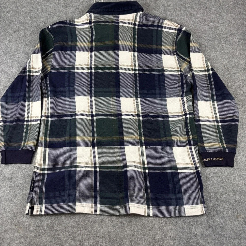 Chaps Ralph Lauren Polo Shirt Mens L Green Plaid Corduroy Collar Long Sleeve